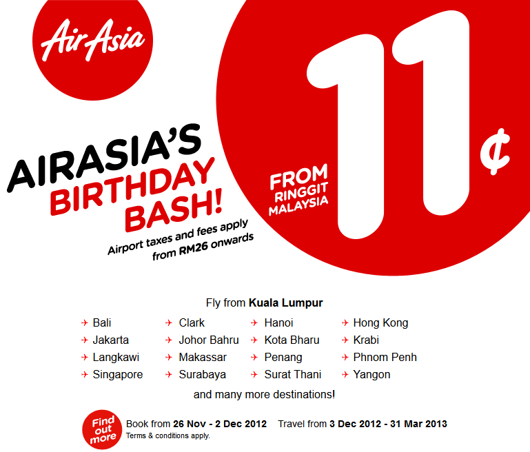 AirAsia 11Cents flight tickets