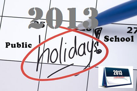 2013 school holidays and public holidays