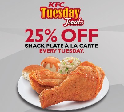 KFC 25 Promotion for Snack Plate Every Tuesday