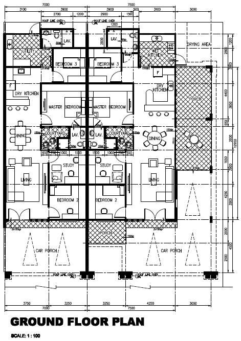Ground Floor Plan Palm Villa 5 Single Storey Terrace House