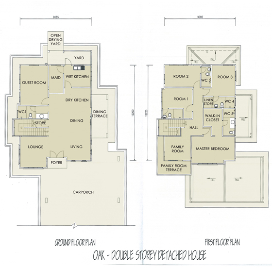 Oak Floor plan Double Storey Semi Detached House by Naim