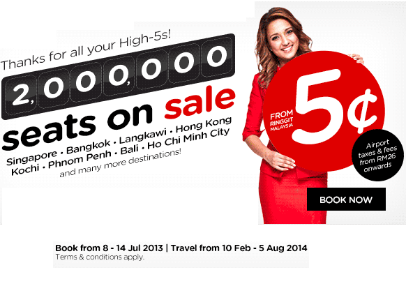 AirAsia 2millions seat on sale 5cents