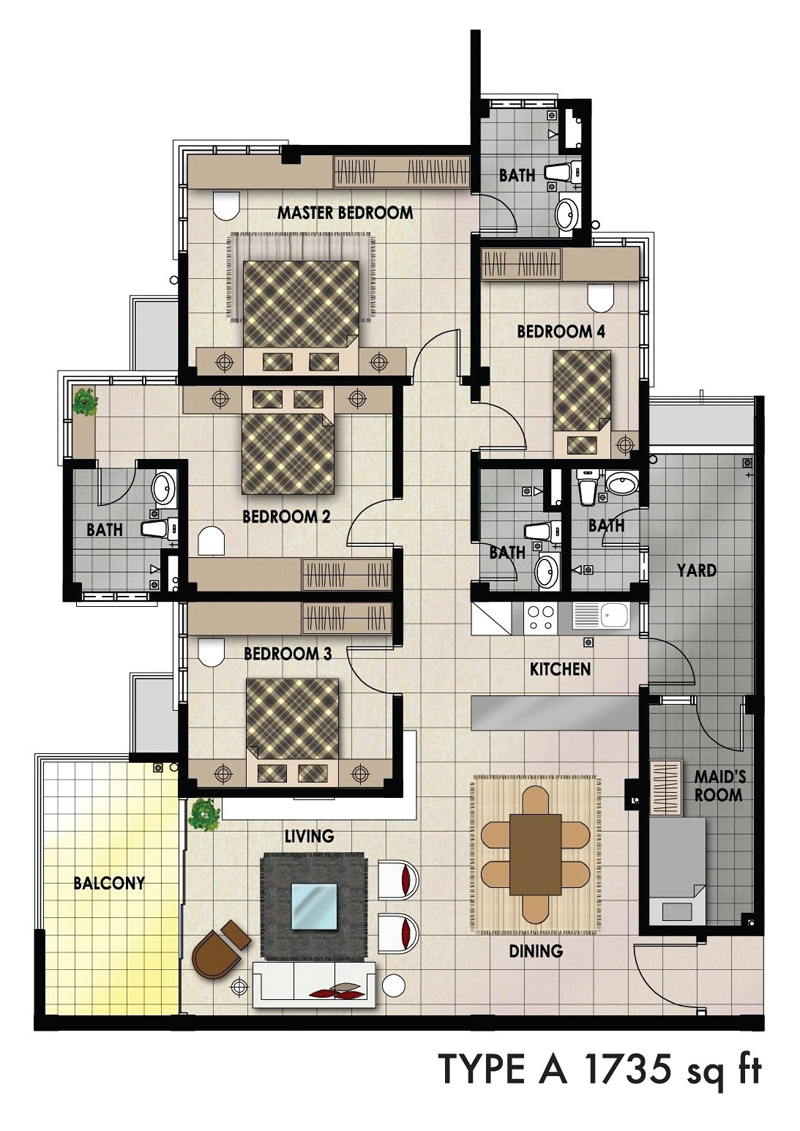 Airport Apartments type A Floor plan 1735sqft