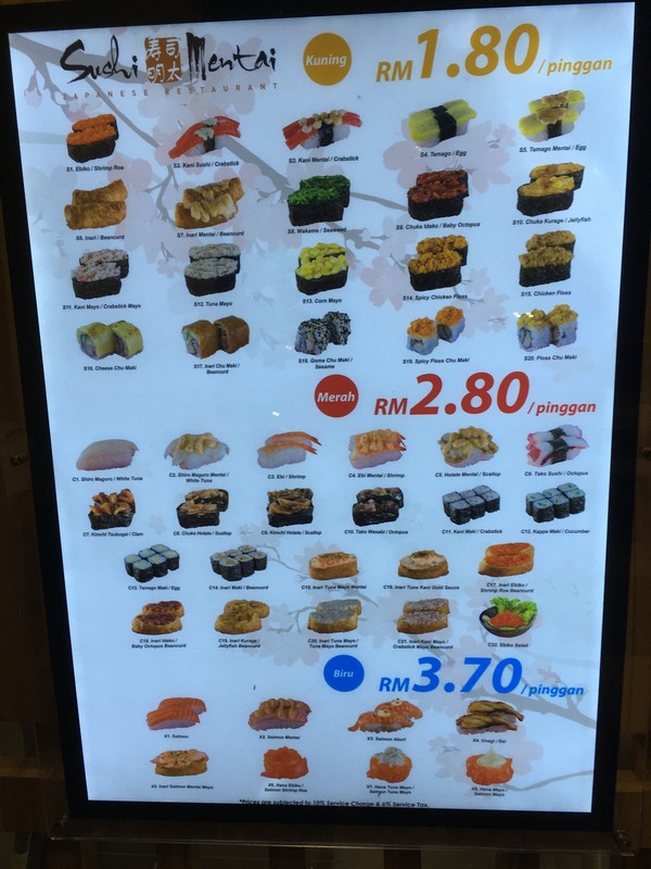 Affordable Sushi Menu in Sushi Mentai Miri - Miri City Sharing